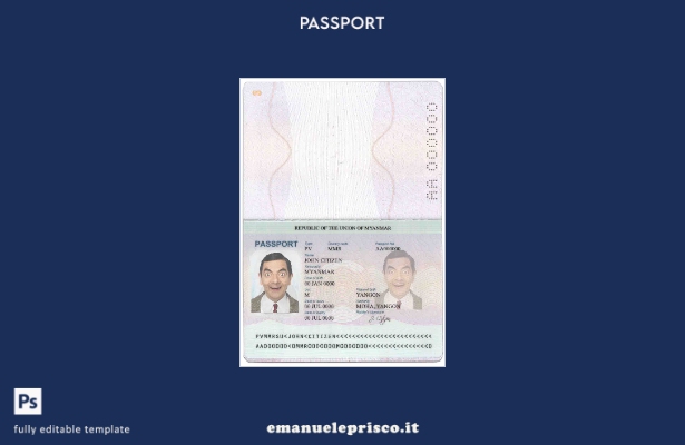 modello di passaporto Myanmar in stile verificato